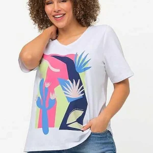 Ulla Popken Abstract Cactus Graphic Top In Off White*Women Tops & Blouses