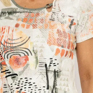 Kalisson Abstract Printed Round Neck T-Shirt In Peach*Women Tops & Blouses