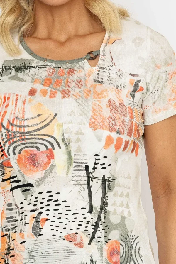 Kalisson Abstract Printed Round Neck T-Shirt In Peach*Women Tops & Blouses