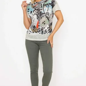 Kalisson Abstract Printed Round Neck T-Shirt In Sage*Women Tops & Blouses