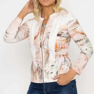 Kalisson Abstract Printed Zip Up Jacket In Peach*Women Coats & Jackets