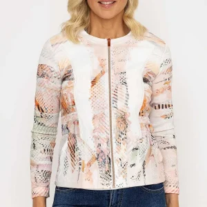 Kalisson Abstract Printed Zip Up Jacket In Peach*Women Coats & Jackets