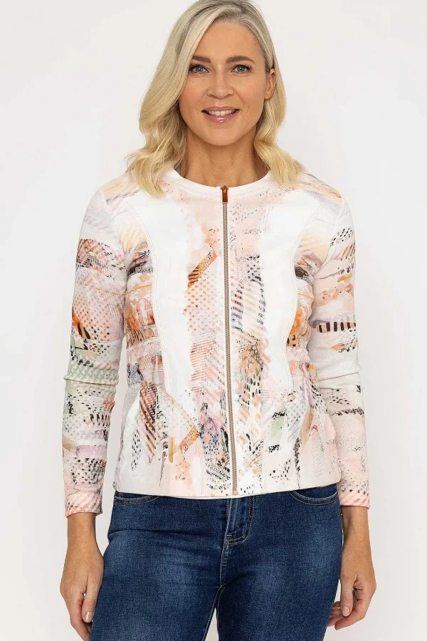 Kalisson Abstract Printed Zip Up Jacket In Peach*Women Coats & Jackets