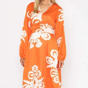 Pala D'oro Alina Midi Dress In Orange Print*Women Dresses & Jumpsuits