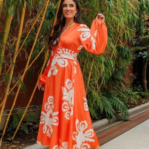 Pala D'oro Alina Midi Dress In Orange Print*Women Dresses & Jumpsuits