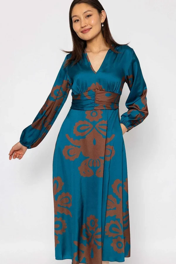 Pala D'oro Alina Teal Print Midi Dress*Women Dresses & Jumpsuits