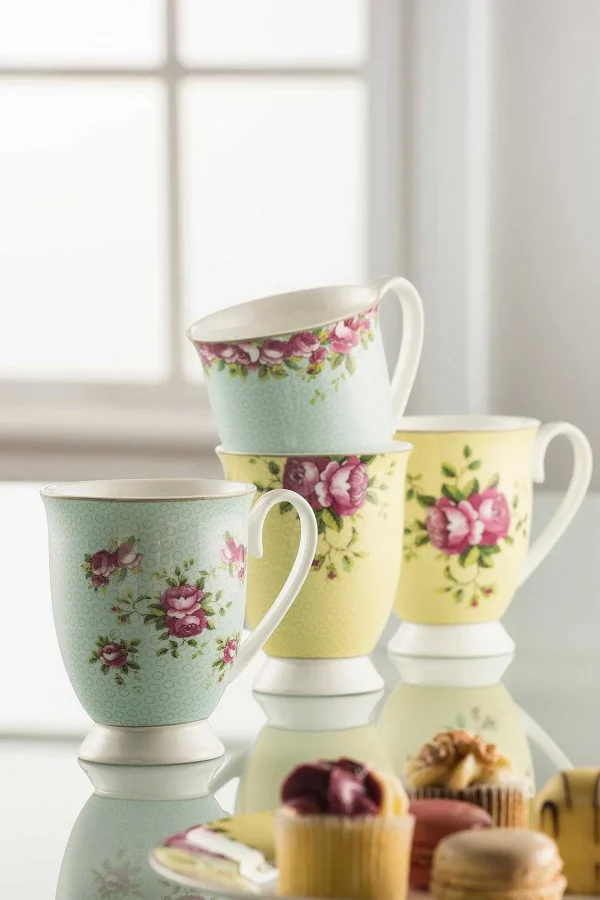 Belleek Archive Rose Ceramic 4 Piece Mug Set* Homeware