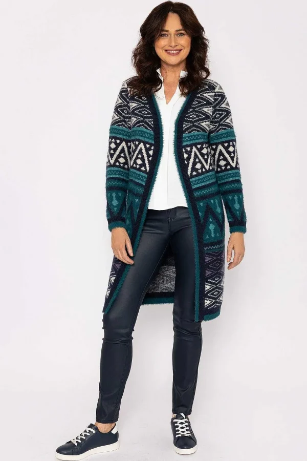 Voulez Vous Aztec Longline Cardigan In Teal*Women Jumpers & Cardigans