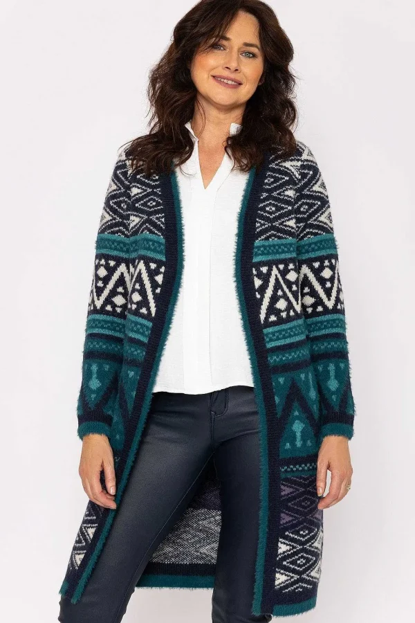 Voulez Vous Aztec Longline Cardigan In Teal*Women Jumpers & Cardigans