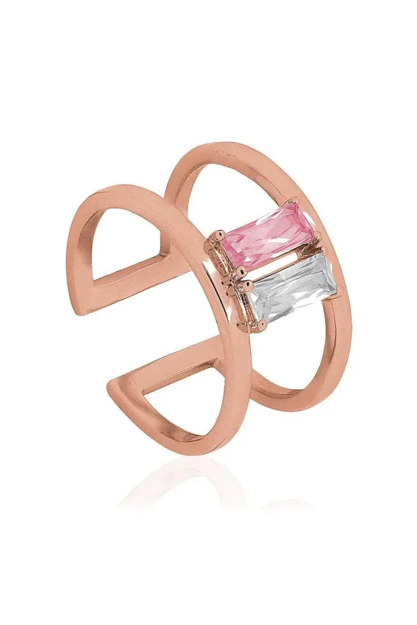 Tipperary Crystal Jewellery Baguette Cz Cage Ring In Rose Gold - One Size* Boxed Gifts