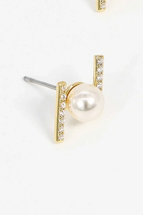 Soul Jewellery Bar And Pearl Earrings In Gold* Earrings