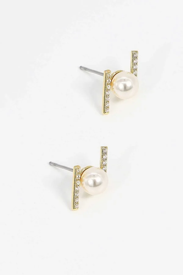 Soul Jewellery Bar And Pearl Earrings In Gold* Earrings