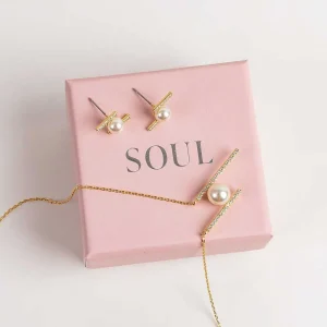 Soul Jewellery Bar And Pearl Earrings In Gold* Earrings