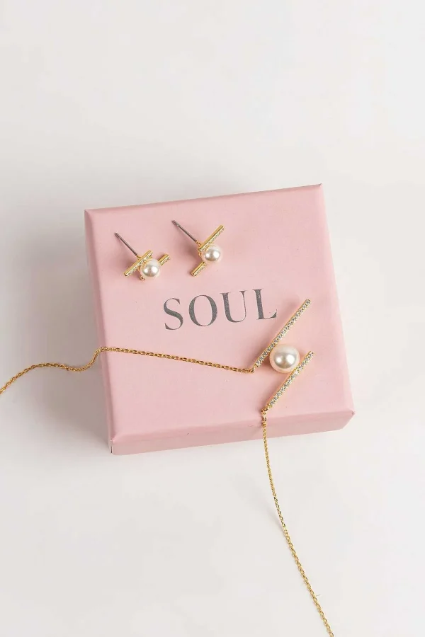 Soul Jewellery Bar And Pearl Earrings In Gold* Earrings