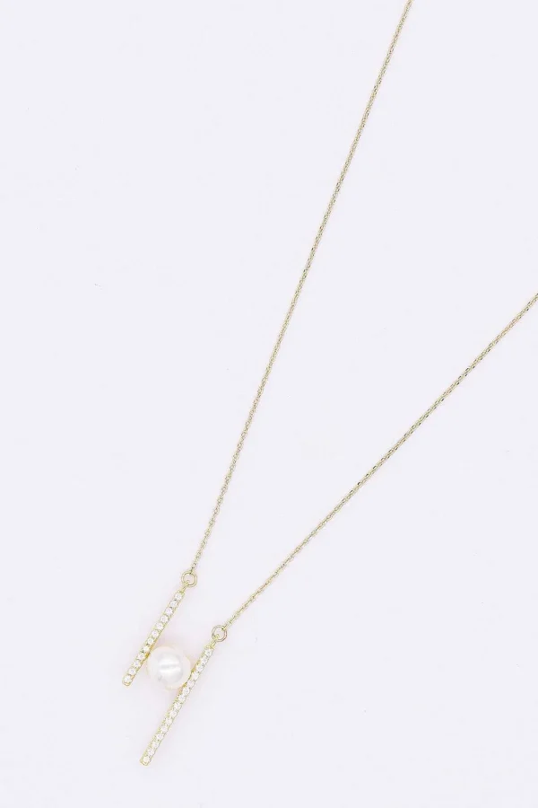 Soul Jewellery Bar And Pearl Necklace In Gold* Necklaces