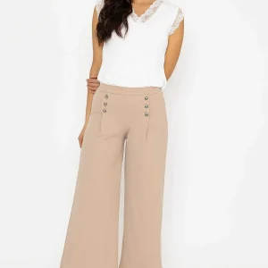 Pala D'oro Beige Wide Leg Scuba Trousers Beige*Women Jeans & Trousers