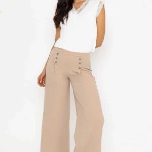 Pala D'oro Beige Wide Leg Scuba Trousers Beige*Women Jeans & Trousers