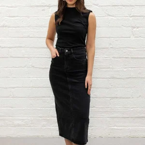 Pala D'oro Sport Black Denim Midi Skirt*Women Skirts & Shorts