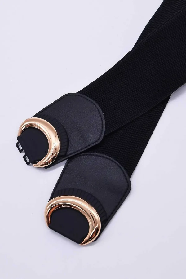 SOUL Accessories Black Elastic Belt With Gold Clasp* Belts