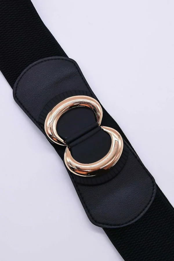 SOUL Accessories Black Elastic Belt With Gold Clasp* Belts