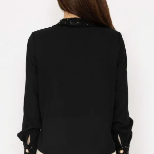 Elli White Black Fabric Detail Blouse*Women Tops & Blouses