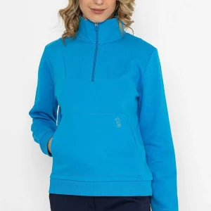 Kelly & Grace Weekend Blue 1/4 Zip Pocket Sweatshirt*Women Hoodies & Sweatshirts