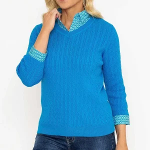 Voulez Vous Blue Cable Knit Sweater With Shirt Collar*Women Jumpers & Cardigans