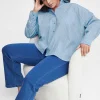 Simple Wish Blue Cotton Long Sleeve Shirt*Women Tops & Blouses