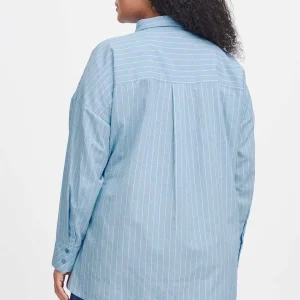 Simple Wish Blue Cotton Long Sleeve Shirt*Women Tops & Blouses
