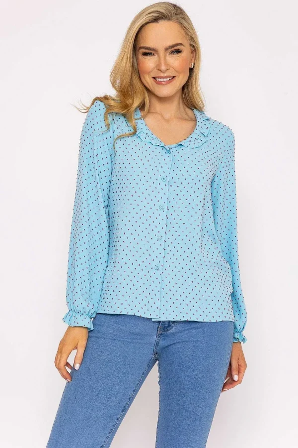 Rowen Avenue Blue Dobby Jacquard Blouse*Women Tops & Blouses