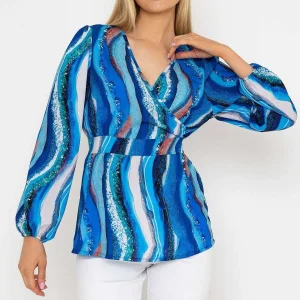 Pala D'oro Blue Peplum Top*Women Tops & Blouses