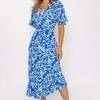 Nova of London Blue Ruffle Wrap Midi Dress*Women Dresses & Jumpsuits