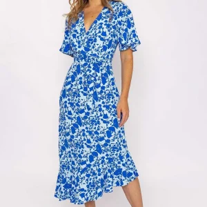 Nova of London Blue Ruffle Wrap Midi Dress*Women Dresses & Jumpsuits