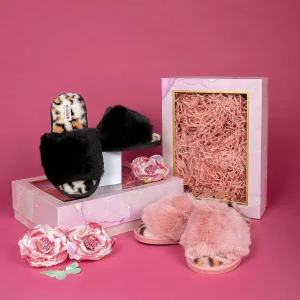 Cherish Accessories Boxed Black Animal Faux Fur Slipper*Women Nightwear