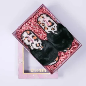 Cherish Accessories Boxed Black Animal Faux Fur Slipper*Women Nightwear