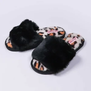 Cherish Accessories Boxed Black Animal Faux Fur Slipper*Women Nightwear