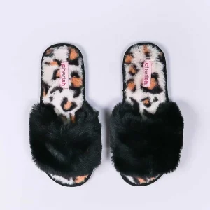 Cherish Accessories Boxed Black Animal Faux Fur Slipper*Women Nightwear