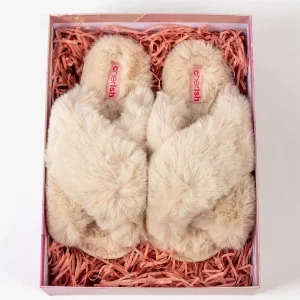 Cherish Accessories Boxed Cream Faux Fur Quilted Slipper*Women Nightwear