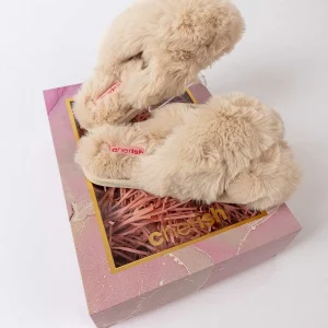 Cherish Accessories Boxed Cream Faux Fur Quilted Slipper*Women Nightwear