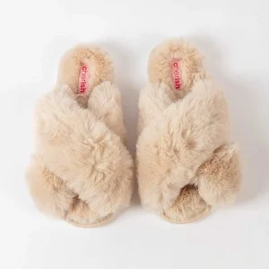 Cherish Accessories Boxed Cream Faux Fur Quilted Slipper*Women Nightwear