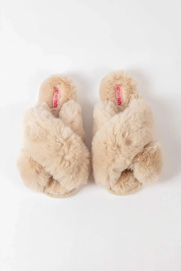 Cherish Accessories Boxed Cream Faux Fur Quilted Slipper*Women Nightwear