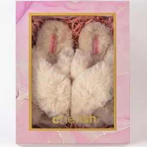 Cherish Accessories Boxed Cream Faux Fur Quilted Slipper*Women Nightwear