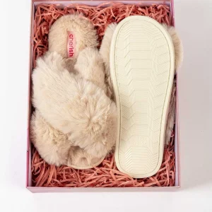 Cherish Accessories Boxed Cream Faux Fur Quilted Slipper*Women Nightwear