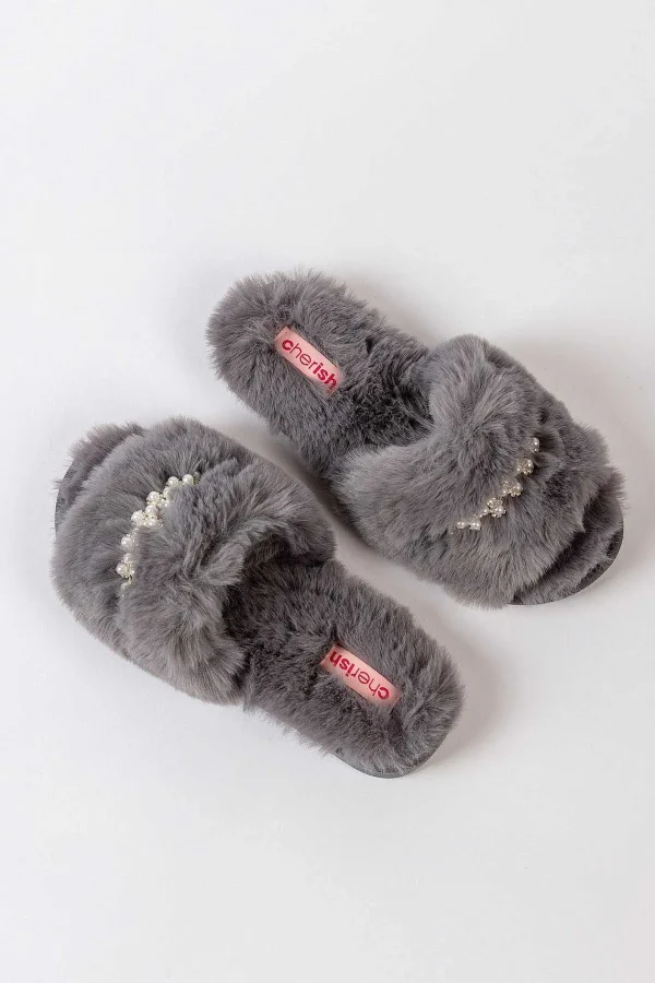 Cherish Accessories Boxed Embellished Slippers In Grey*Women Nightwear