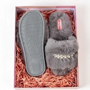 Cherish Accessories Boxed Embellished Slippers In Grey*Women Nightwear