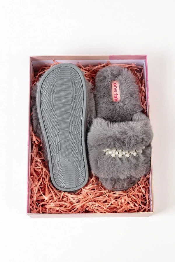 Cherish Accessories Boxed Embellished Slippers In Grey*Women Nightwear