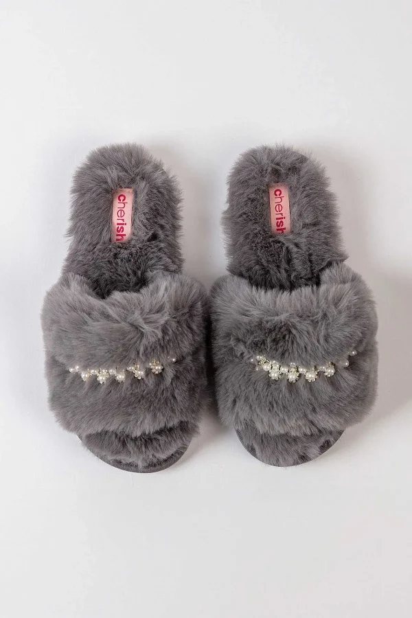 Cherish Accessories Boxed Embellished Slippers In Grey*Women Nightwear