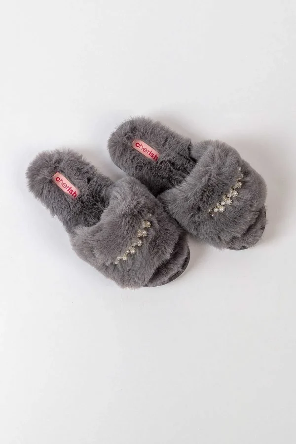 Cherish Accessories Boxed Embellished Slippers In Grey*Women Nightwear