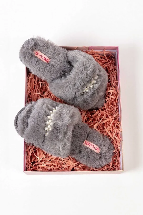 Cherish Accessories Boxed Embellished Slippers In Grey*Women Nightwear