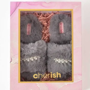 Cherish Accessories Boxed Embellished Slippers In Grey*Women Nightwear